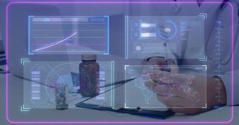 Doctor Analyzing Data with Digital Interface in Tech Savvy Clinic