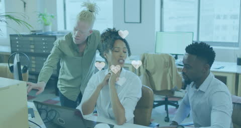 Business Team Collaborating in Modern Office with Social Media Concepts