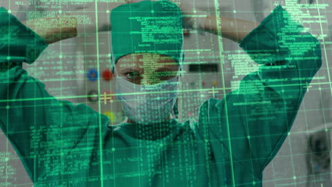 Surgeon Analyzing Data with Digital Healthcare Technology Interface