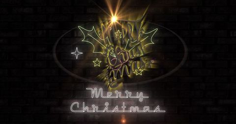 Neon Merry Christmas Text Glowing in Dark Ambiance