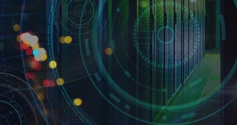 Abstract Digital Overlay with Blurred Traffic Lights and Processing Circles - Download Free Stock Images Pikwizard.com