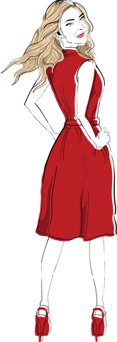 Confident woman in stylish red dress posing transparent background