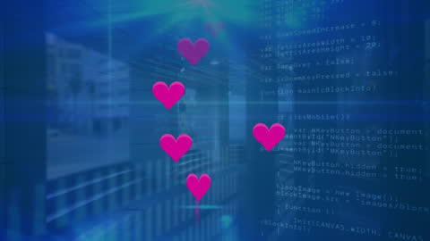 Digital Technology Concepts with Heart Icons Overlay