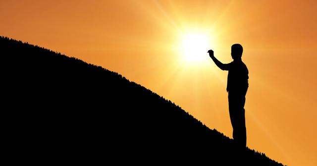 Silhouette businessman standing on mountain against sky during sunset - Download Free Stock Photos Pikwizard.com