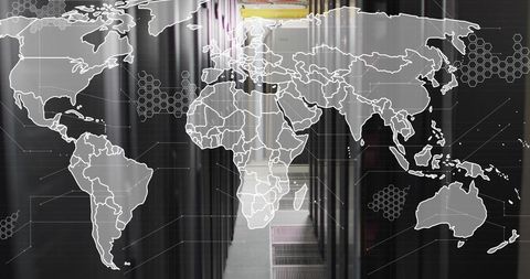 World Map Overlay On Data Center For Digital Networking Concept - Download Free Stock Images Pikwizard.com