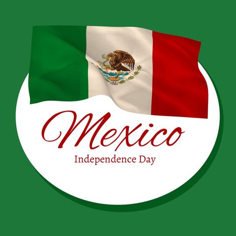 Mexico independence day celebration with national flag on green