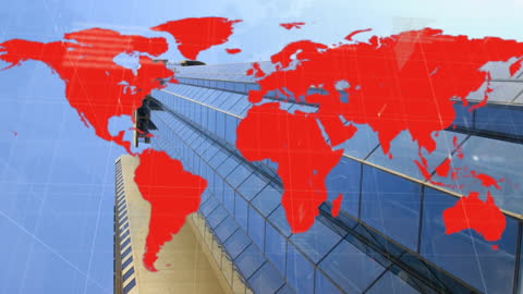 Digital Global Business with Red World Map Overlay