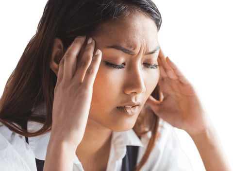 Transparent Woman Holding Head in Stressful Scenario