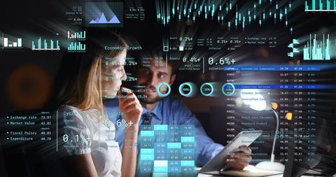 Financial data processing insights with business experts in modern office