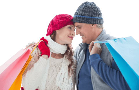 Romantic Couple with Shopping Bags Transparent Background