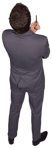 Transparent Thoughtful Businessman on White Background Holding Pen