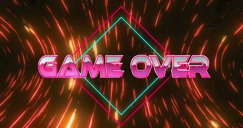 Retro Futuristic Game Over Sign with Neon Lights - Download Free Stock Images Pikwizard.com