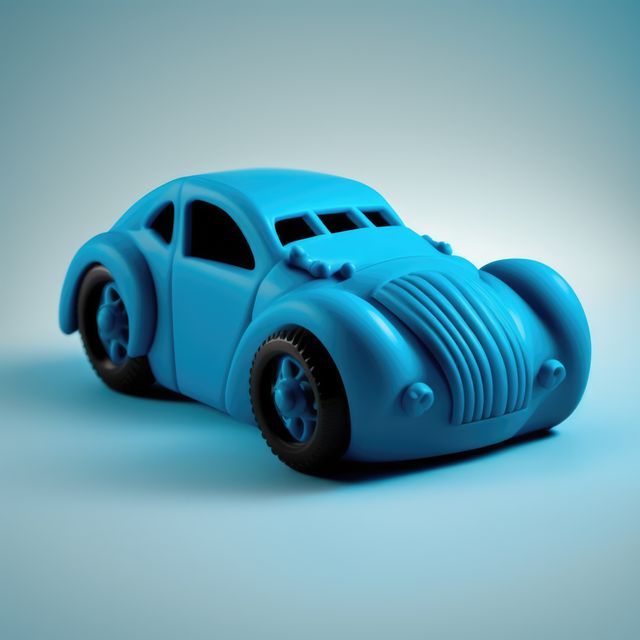 Blue vintage toy car in 3D render, ideal for emphasizing childhood nostalgia and timeless playtime activities. Perfect for products targeting children, automotive collectors, or adding a classic touch to retro-themed designs.