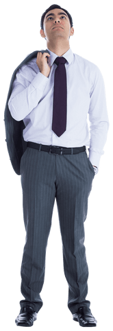 Businessman Focused With Jacket Draped Looking Up Isolated Transparent