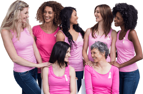 Diverse Women in Pink for Transparent Breast Cancer Awareness Support
