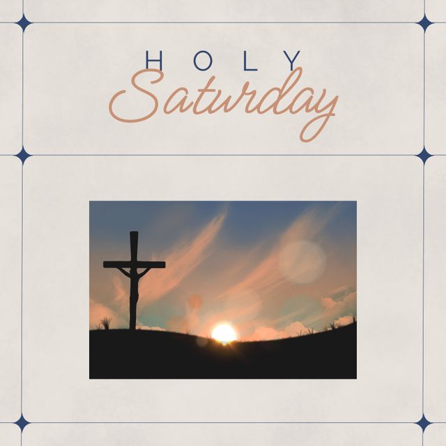 Image features Christian cross silhouette against an evening sky, perfect for Holy Saturday reflections. Ideal for use in religious blogs, social media posts about Easter, church communications, and spiritual meditation materials. The serene setting with the sunset adds a tranquil and hopeful touch for inspiring faith and contemplation.