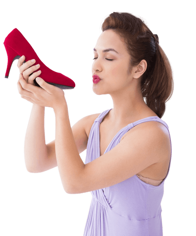 brunette woman kissing vibrant red high heel in affectionate pose transparent - Download Free Stock Videos Pikwizard.com