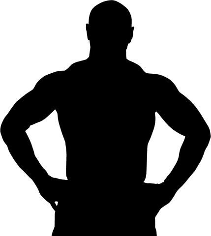 Transparent silhouette of muscular man standing with arms akimbo
