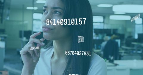Woman in Modern Office with Floating Augmented Reality Numbers - Download Free Stock Images Pikwizard.com