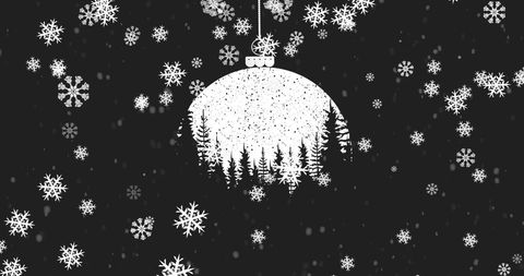 Black and White Christmas Bauble with Falling Snowflakes