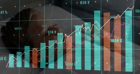 Serenely Sleeping Child with Financial Charts Overlay