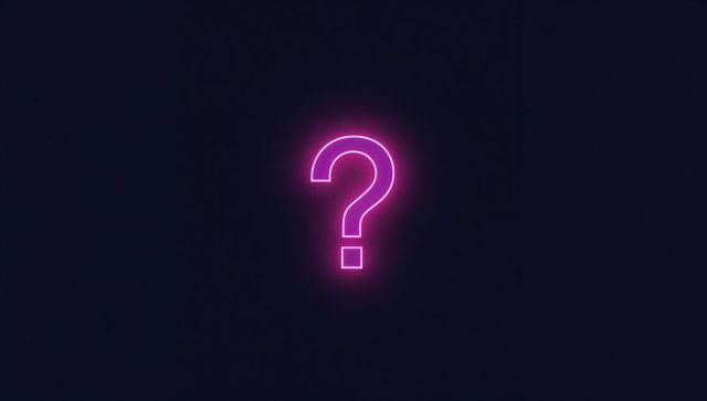 Neon pink question mark against dark digital backdrop
