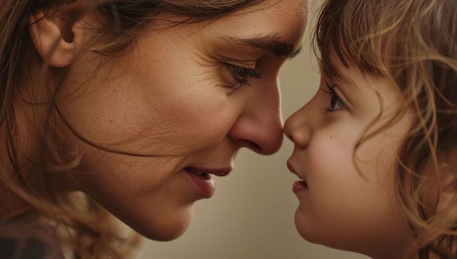 Mother and child nuzzling noses sharing tender closeup bonding moment