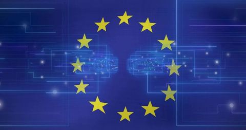 EU stars forming ring over glowing digital network illustrating European tech connectivity