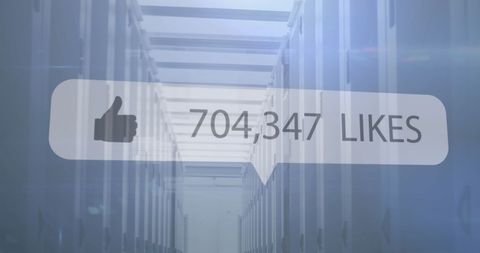 Digital Social Media Interaction with Likes Overlay on Server Room - Download Free Stock Images Pikwizard.com