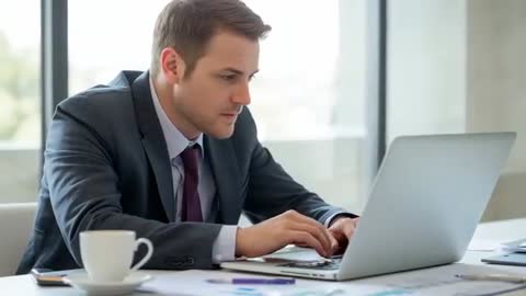 Professional Man in Suit Focused on Work in Modern Office Environment