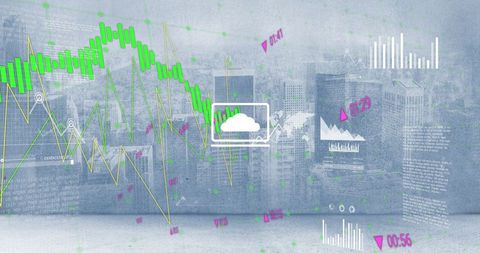 Digital Data Analysis Overlaid on Cityscape with Cloud Computing - Download Free Stock Images Pikwizard.com