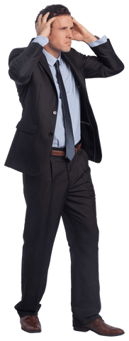 Stressed Businessman Transparent Background Holding Head