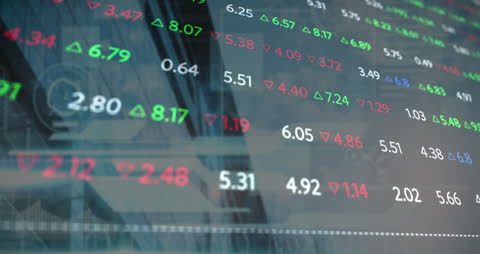 Digital Data Display and Stock Market Tickers on Glass Screen