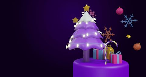 Vibrant Christmas Tree with Holiday Decorations on Dark Background