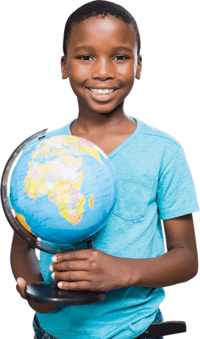 Transparent boy smiling holding globe in hand - Download Free Stock Videos Pikwizard.com