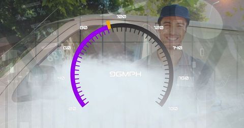 Digital interface speedometer over delivery driver providing service