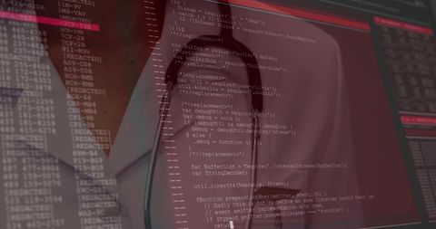 Doctor reading javascript code on digital screen