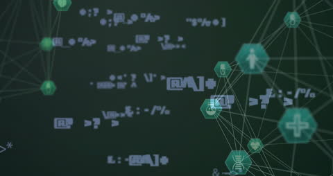 Futuristic Digital Network with Data Icons Animation