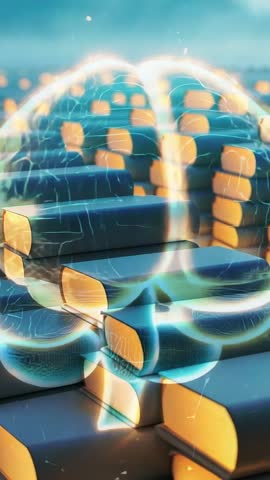 Forming Digital Shield Dome Over Lit Data Blocks | Vertical Tech Animation