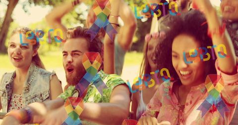 Diverse LGBTQ+ Activists with Rainbow Ribbons at Protest Rally