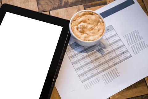 Digital Tablet and Coffee Cup on Document on Wooden Table - Download Free Stock Videos Pikwizard.com