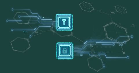 Digital Security Icons on Chemical Formula Background - Download Free Stock Images Pikwizard.com