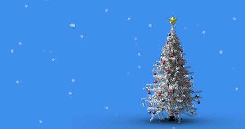 Festive Silver Christmas Tree with Snowflakes on Blue - Download Free Stock Images Pikwizard.com