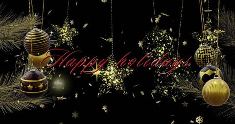 Festive Holiday Greetings with Elegant Hanging Decorations