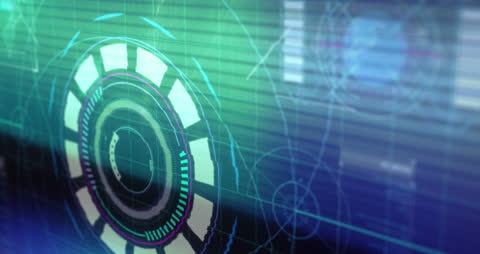 Futuristic Digital Interface with Rotating Data Visualizations