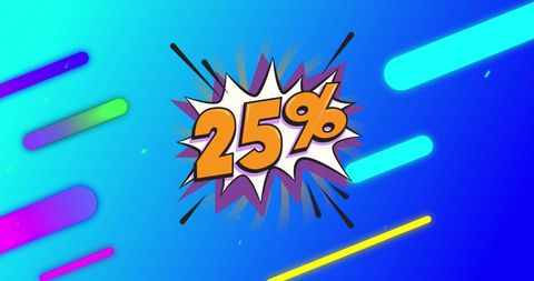 Colorful 25% discount graphic on vibrant blue background