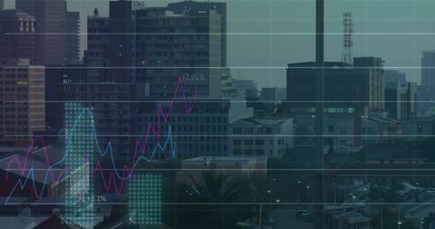 Financial Charts Overlaying Urban Cityscape at Dusk - Download Free Stock Images Pikwizard.com