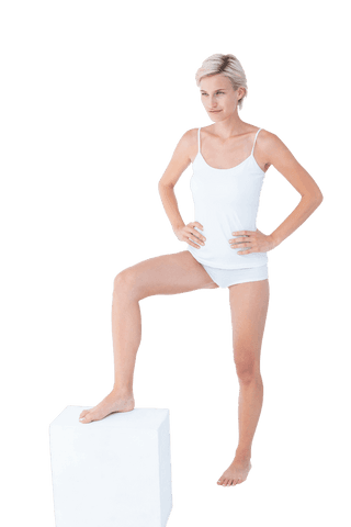 Confident blonde woman standing transparent background