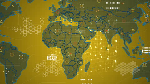 Digital Data Overlay on World Map with Technology Networks