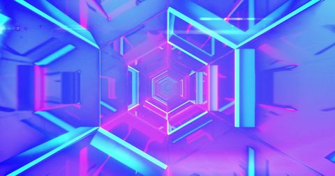 Vibrant Neon Tunnel Digital Art with Blue and Pink Hues